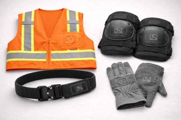 Workwear accessories showing logo placement for OEM printing and patch customization