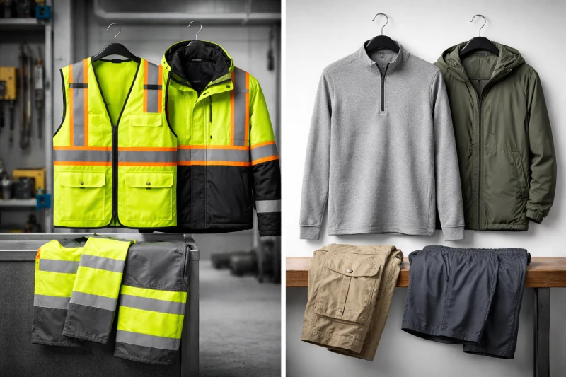 Comparison between high-visibility safety apparel with reflective elements and non-ANSI casual functional apparel