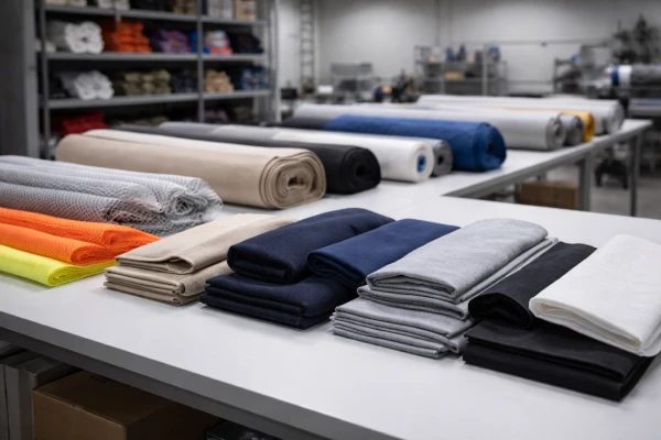 Organized fabric and textile materials prepared for production in an industrial OEM manufacturing environment