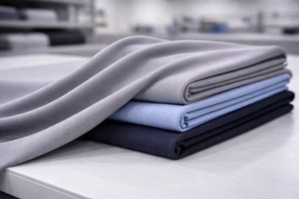 Performance stretch fabric material displayed with smooth surface and flexible structure for functional OEM manufacturing applications