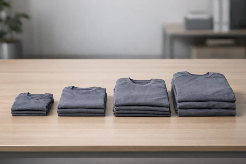 Espace de planification B2B de l’habillement montrant des ratios de tailles déséquilibrés lors d’une commande de vêtements de sport en gros