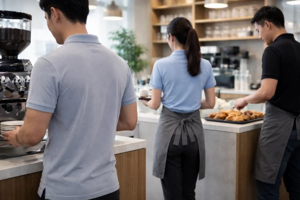 Short sleeve knitted polo shirts worn by service and hospitality teams