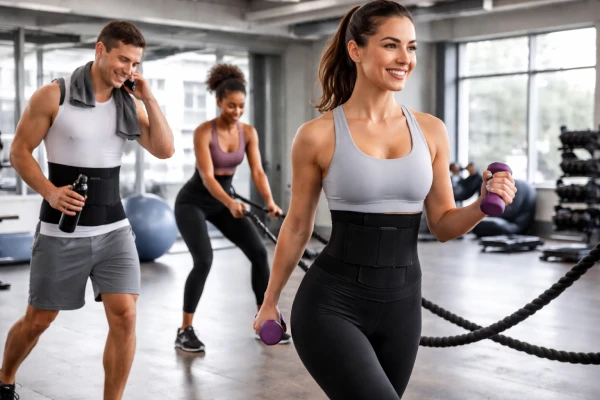 Waist trainer being used during low-intensity fitness exercises.