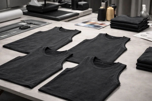 Washed cotton sleeveless vest prepared for private label digital printing program