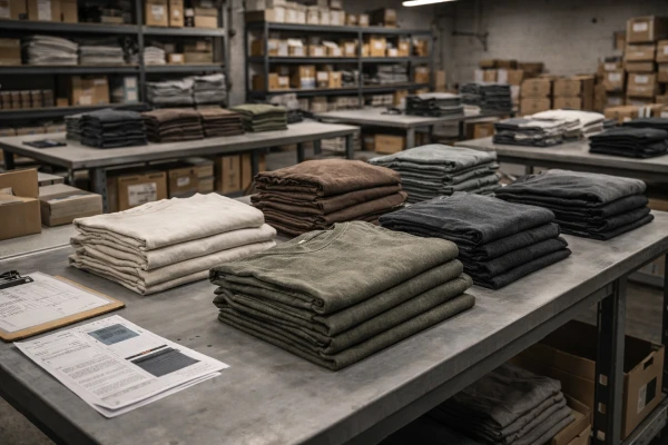 Bulk-packed men’s acid wash cotton T-shirts ready for retail distribution