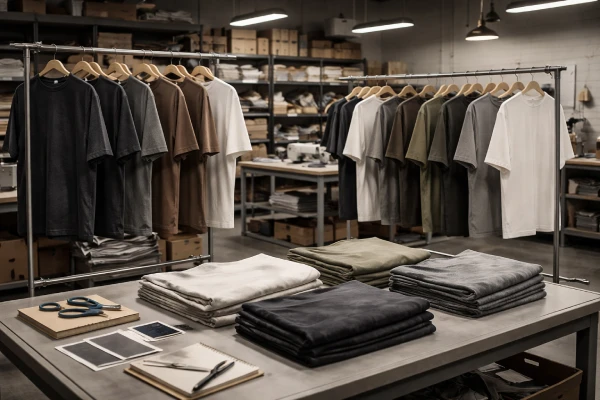 Men’s acid wash cotton T-shirts prepared for streetwear collection development