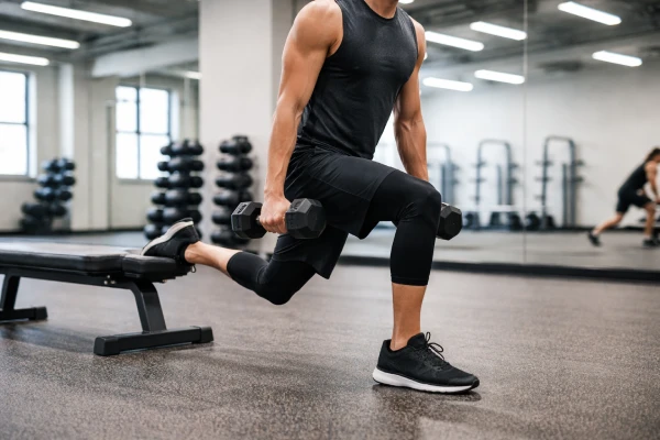 Close-fitting 3/4 compression tights used in indoor fitness training environment