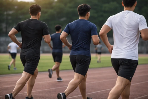 Short sleeve compression training shirts used during outdoor running session