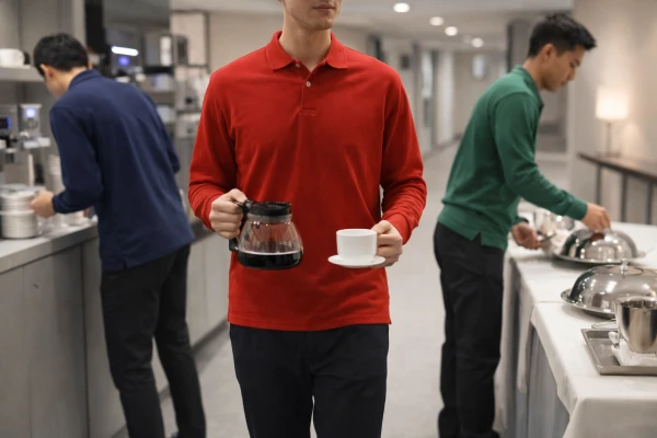 Long sleeve unisex polo shirt for service and facility staff uniforms