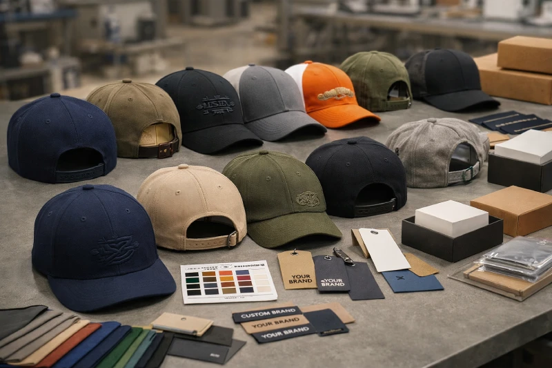 Comparison of custom baseball cap styles, fabrics, labels, and packaging options