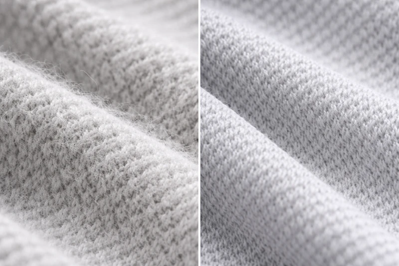 macro comparison of cotton jersey and polyester jersey fiber structure and texture