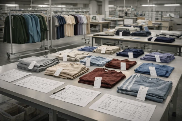 flexible MOQ small batch production at private label clothing manufacturer with multiple garment styles organized in limited quantities