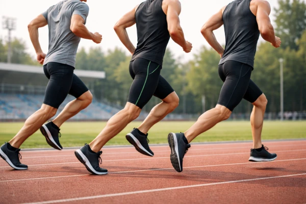 athletes wearing knee-length compression leggings during outdoor running training