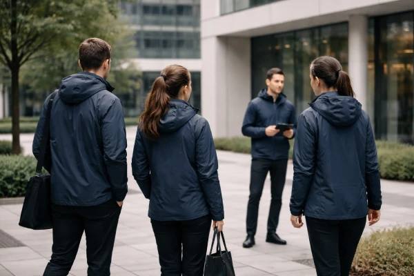 Custom windbreaker jackets used as corporate uniform outerwear