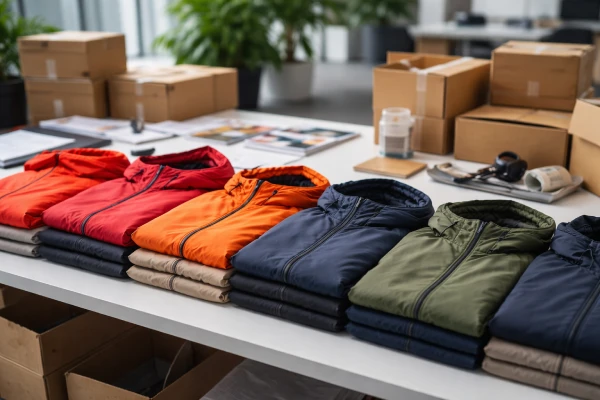 Lightweight hooded windbreaker jackets prepared for corporate promotional apparel projects