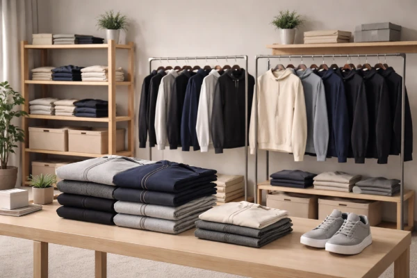 Zipper sweatshirts displayed for private label retail collection