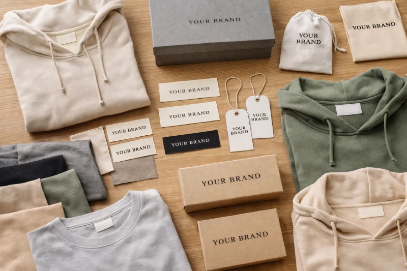 étiquettes de marque et emballages pour vêtements en marque blanche