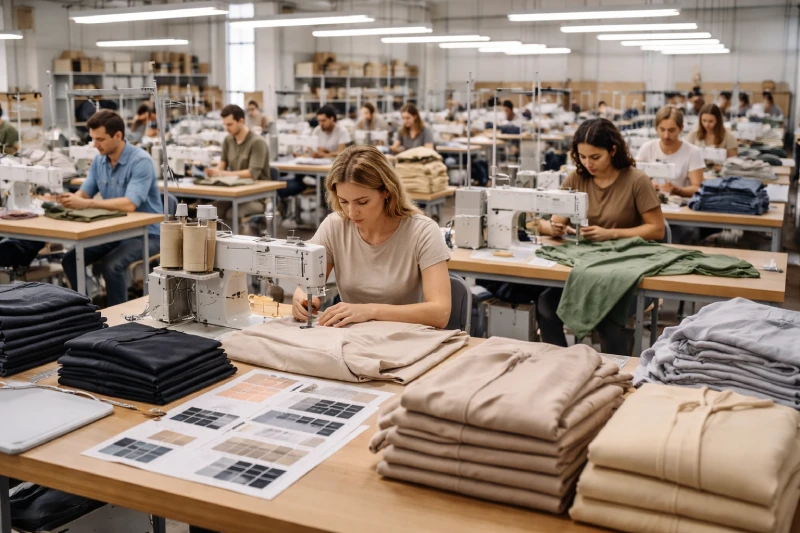 ligne de production de fabrication d’habillement produisant des vêtements en marque blanche