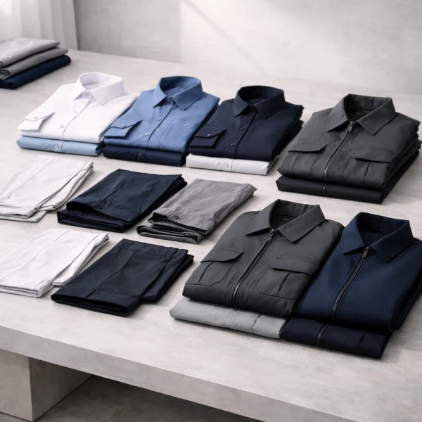 workwear and uniform samples for private label clothing manufacturer