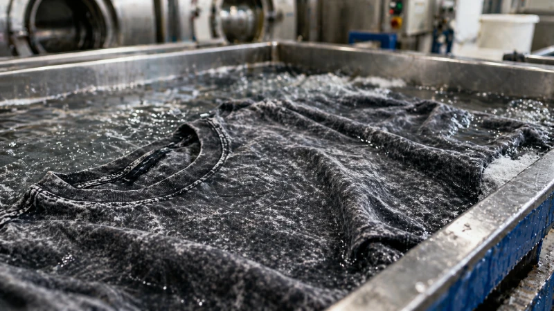 Acid wash T-shirts in apparel factory with vintage faded textures