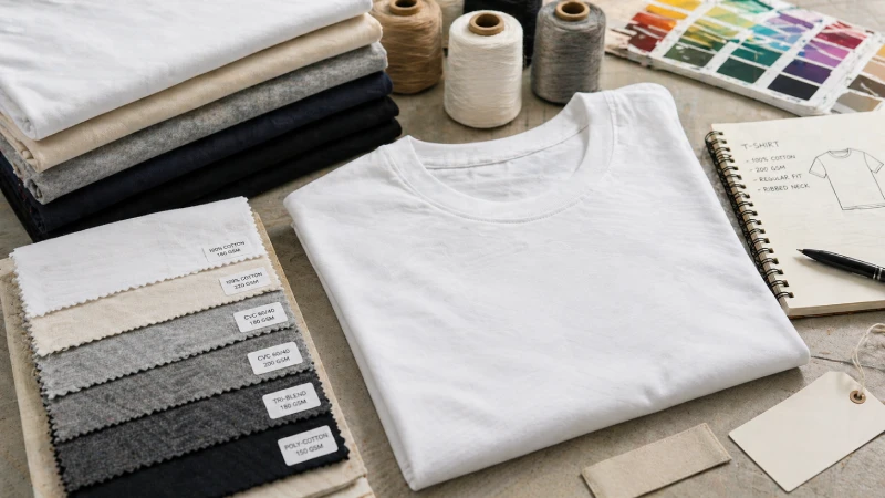 blank t-shirt fabric samples showing cotton and blend textures for printing