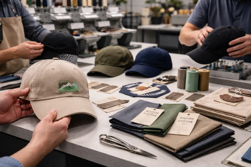 Quality control and custom cotton cap production inside a headwear factory