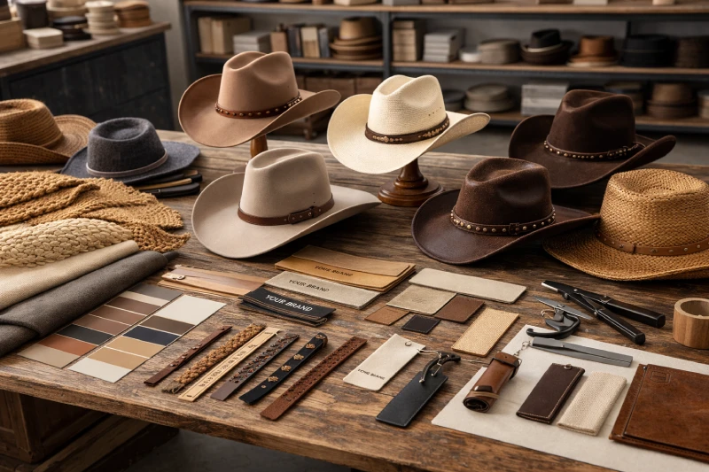 Cowboy hat manufacturing materials, custom western hat styles and private label components
