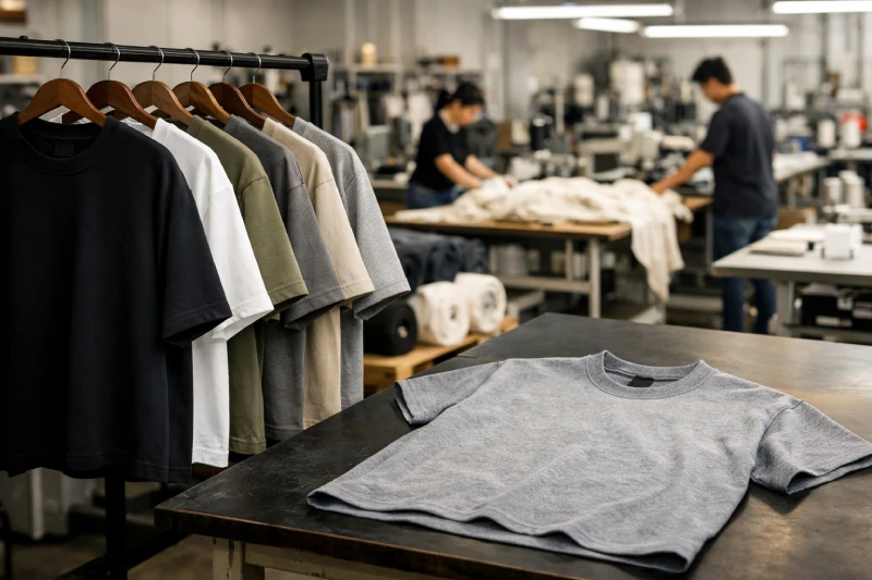 Heavyweight T-shirts in a garment factory with custom apparel production