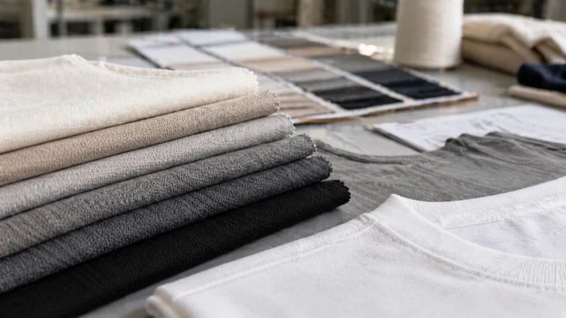 Close-up of premium T-shirt fabric samples showing texture and quality details