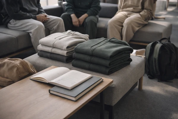 Heavyweight hoodie and sweatpants set prepared for campus and club apparel programs