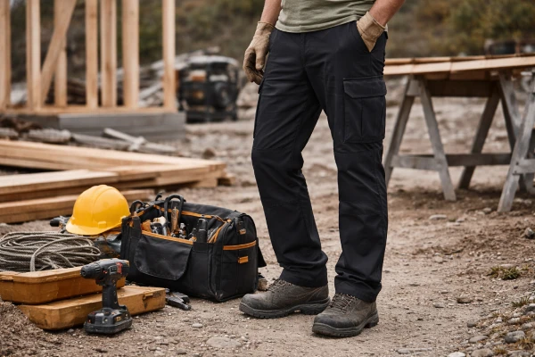 Men's quick-dry cargo pants in an outdoor utility and work environment