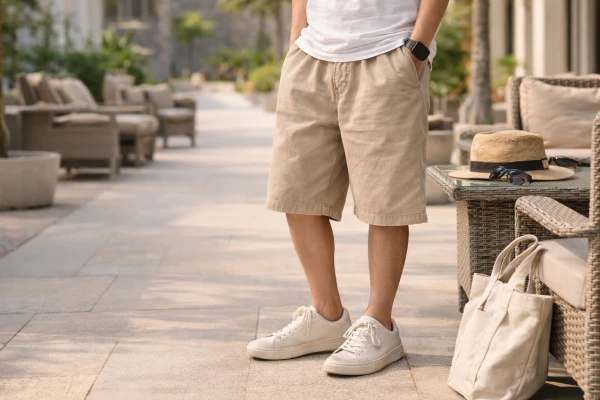 Loose washed cotton cropped shorts used for resort and vacation apparel