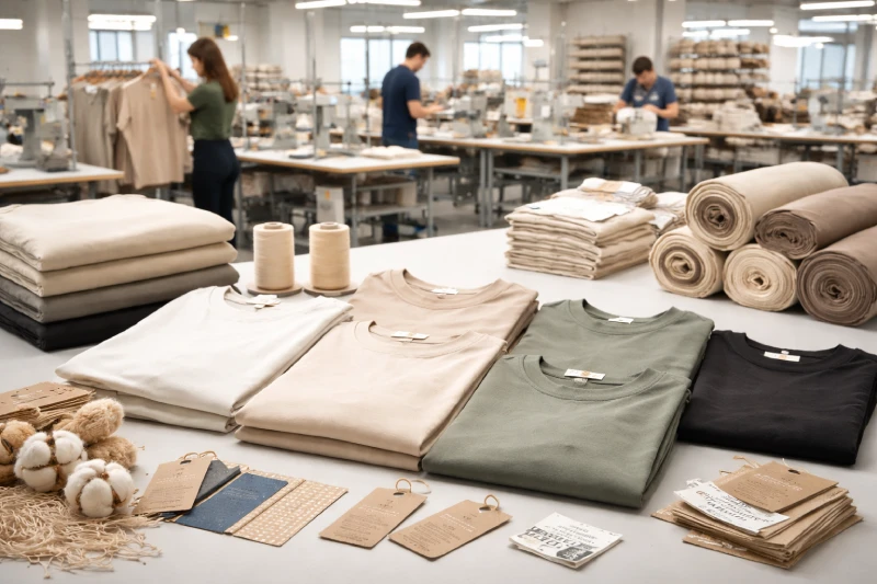 Organic cotton T-shirt manufacturing factory with sustainable fabric and custom apparel production
