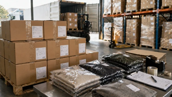 Apparel export cartons and garment shipment preparation in warehouse