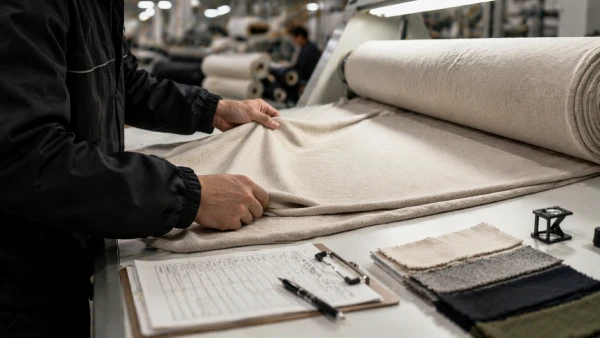 Fabric inspection process in a garment factory quality control workshop