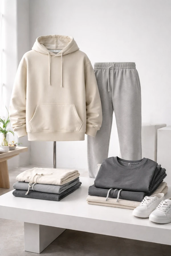 Custom matching hoodie, jogger, T-shirt and shorts set for private label clothing brands