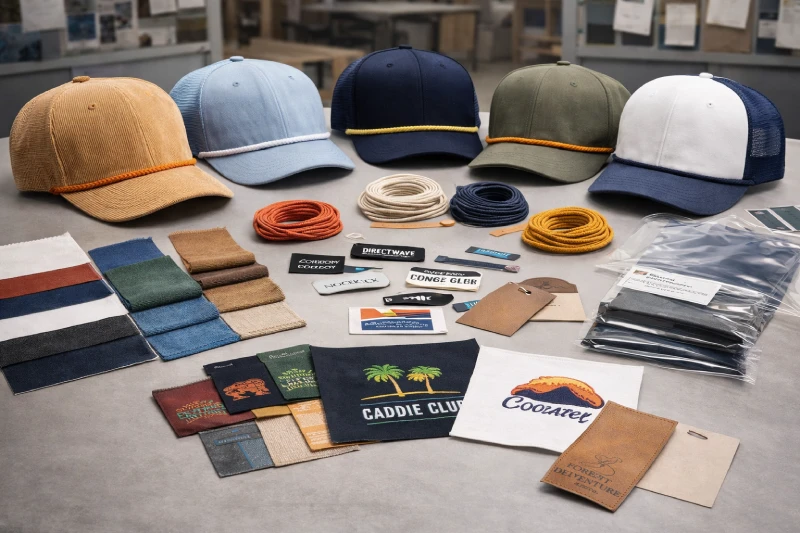 Rope hat fabric, embroidery, patch and packaging options