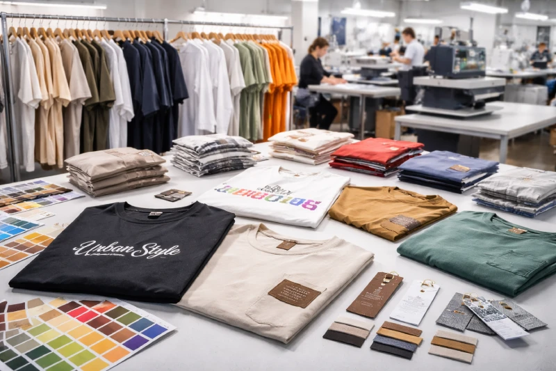 Custom T-shirt manufacturing factory with printed and embroidered T-shirts