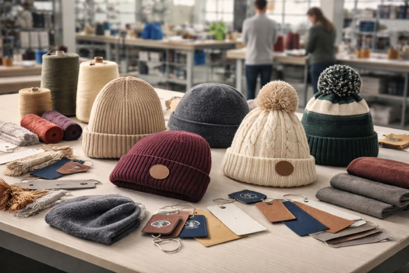 Custom winter hats and knit beanies in OEM factory