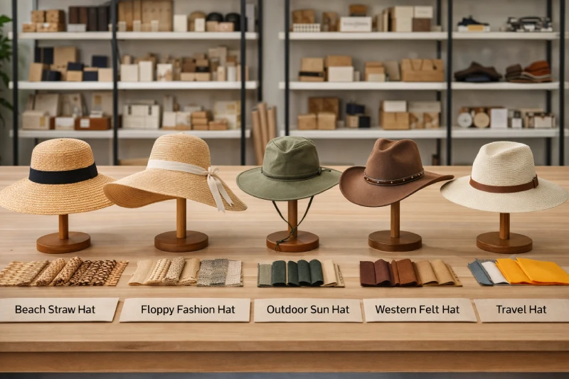 Comparison of wide brim hat styles and materials
