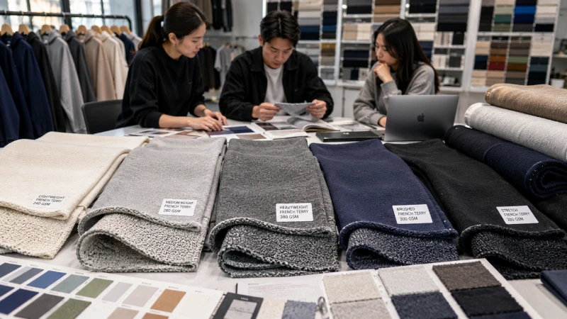 Comparison of heavyweight, brushed, stretch, and cotton French terry fabrics for hoodie and sportswear manufacturing