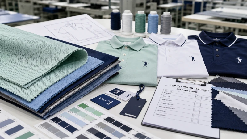 Golf shirt fabric inspection and quality control process for custom performance apparel manufacturing