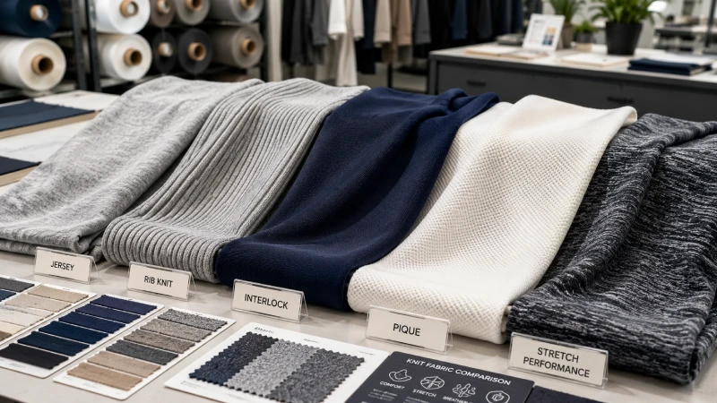 Comparison of jersey, rib knit, interlock, pique, and stretch knit fabrics for apparel manufacturing and sourcing