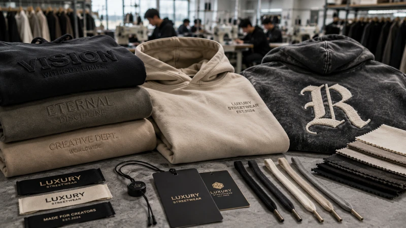Premium luxury hoodies with heavyweight fabric and custom branding details