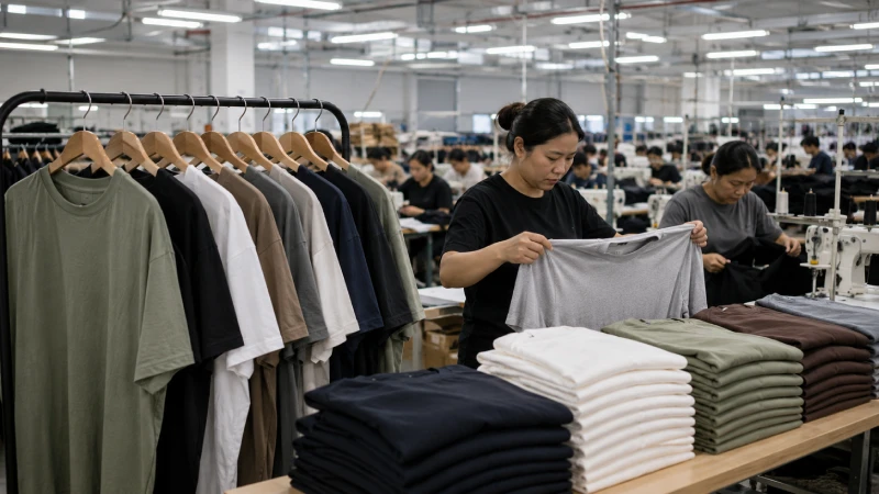 Plus size T-shirt manufacturing process inside a modern OEM apparel factory with oversized garments and fabric inspection