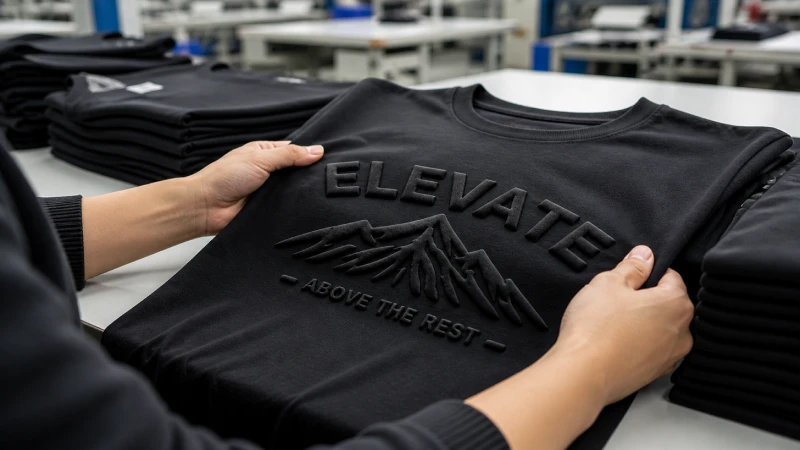 quality inspection of puff print t-shirts during apparel manufacturing process