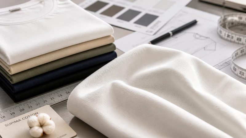 Close-up inspection of premium Supima cotton T-shirt fabric during apparel development process
