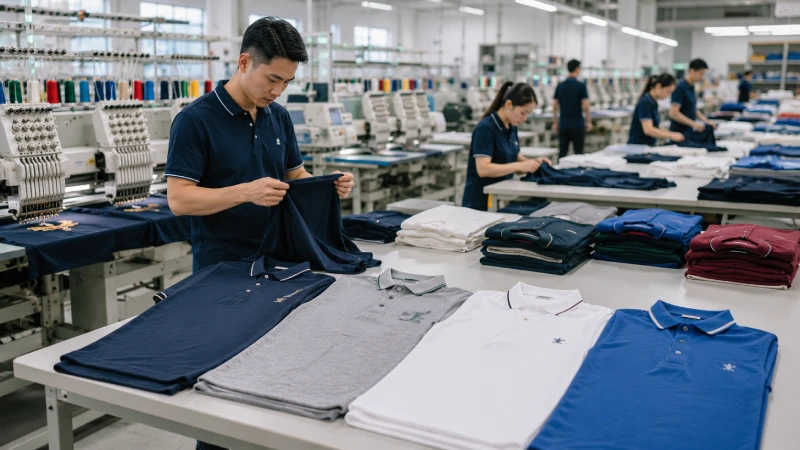 mens polo t shirt manufacturers producing custom private label polo shirts in modern garment factory