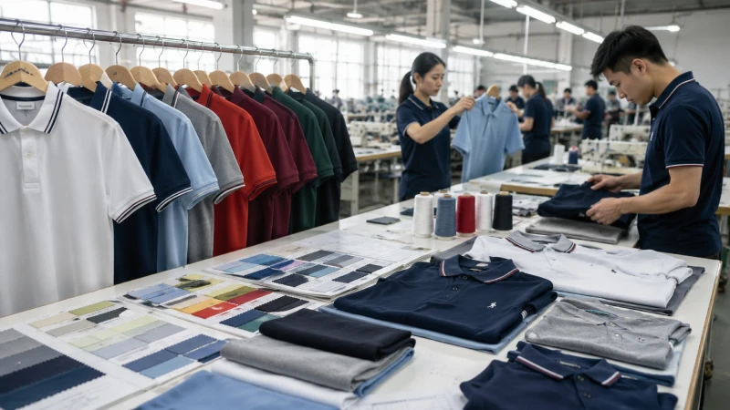 Custom polo shirt manufacturing factory with premium polo apparel production and fabric inspection