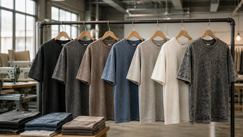 washed T-shirt manufacturers showcasing vintage garment dye and acid wash fabric textures